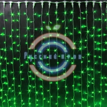 Светодиодный дождь постоянного свечения 2*1,5м, черный провод/прозрачный, зеленые диоды