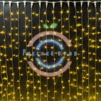 Светодиодный дождь постоянного свечения 2*6м, прозрачный провод, желтые диоды