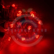 Гирлянда LED Galaxy «Bulb String» 10м, белый каучук, 30 ламп*6 LED красные, влагостойкая IP54