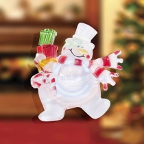 Фигура светодиодная«Снеговик с подарком» RGB на присоске