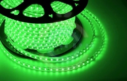 LED лента 220В, 10*7мм, IP65, SMD 3528, 60 LED/m зеленая, бухта 100м