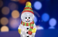 Акриловая светодиодная фигура «Снеговик с шарфом» 30см, 40 светодиодов, IP 44, трансформатор